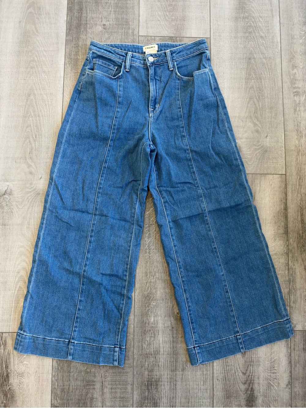 L'AGENCE Medium Blue Wide-Leg Jeans